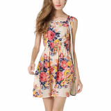 Womens-Fashion-Multi-Color-Sleeveless-Round-Collar-Floral-Shirts-WC-09