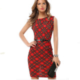 Womens-Fashion-Red--Black-Color-Sleeveless-Round-Neck-Midi-Dress-WC-22