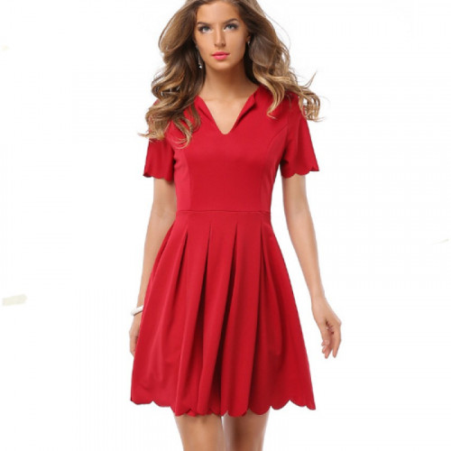 Womens-Fashion-V-Neck-Red-Color-Short-Sleeve-Pleated-Petals-Wave-Skirt-WC-28RD.jpg