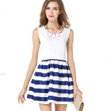 Womens-Fashion-Wind-Navy-Splicing-Sailor-Striped-Sleeveless-Skirt-WC-29