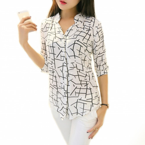 Women's Irregular Lines Style Striped Casual Shirt WC-92L businessarcade.com