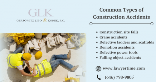 Common Types of Construction Accidents Includes:

- Construction site falls 
- Crane accidents 
- Defective ladders and scaffolds 
- Demotion accidents 

If you or someone you know has been the victim of a construction site accident, consult us now!!

For more information you can visit: https://www.lawyertime.com/new-york-construction-accidents/