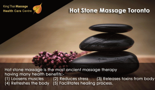 Hot Stone Massage is very helpful in loosening of muscles, reducing stress, releasing toxins from the body, refreshing the body and facilitating the healing process. King Thai Massage Health Care Centre offers best packages for hot stone massage Toronto. Visit http://midoridayspa.ca/services/massage/hot-stone/ to know more.