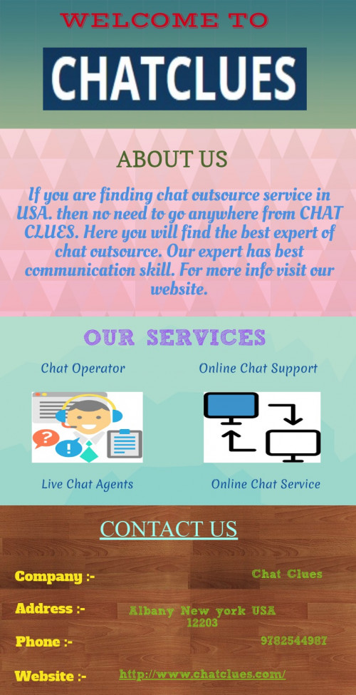 If you are searching best chat agent in USA at cheap cost. then your search ends here. Because our chat agent have relevant knowledge about your business and then provide a suitable solution for yours business. For more info visit our website.

http://www.chatclues.com/