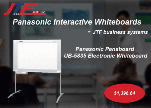 JTF business systems offers lowest prices on Panasonic Whiteboards, the innovative electronic interactive whiteboards that help you develop the way you interact with people in business meeting. It is also very helpful for educational institutions. It can print everything on the Panaboard printer or save it in a PDF or TIFF format for future reference. 

For more information’s call our toll free number 800-444-3299, e-mail: info@jtfbus.com