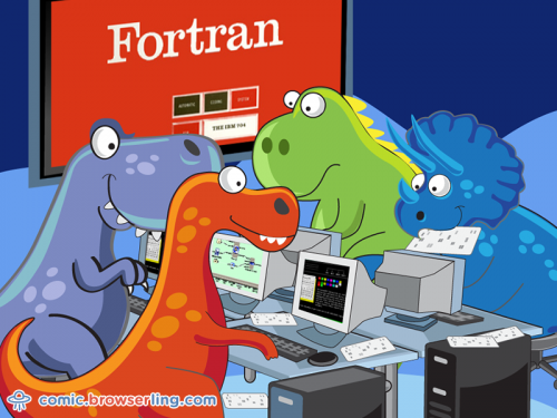 FORTRAN programming class.

For more coder comics visit comic.browserling.com. New programmer comics every week!